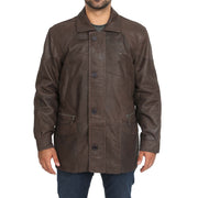 Gents Classic Soft Leather Parka Overcoat Clive Brown 