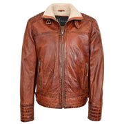 Mens Genuine Leather Biker Style with Sherpa Lined DEAN Brown Flame 7