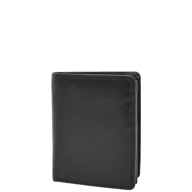 Mens Soft Durable Leather Wallet Cards Coins Notes ID Holder AV111 Black Front