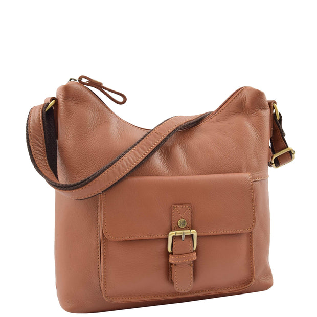 Womens Shoulder Bag Soft Cognac Leather Hobo Cross Body Handbag Talia Front 2