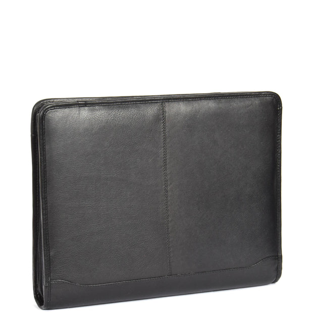 Zip Around Folio Leather Folder A4 Binder Organiser Underarm Bag A1 Black Front Angle