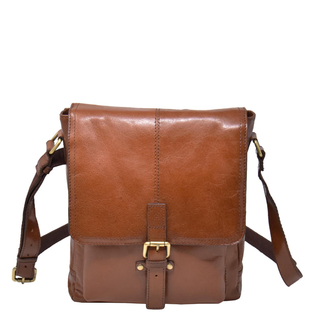 Mens Real Leather Cross body Messenger Bag A224 Chestnut Front