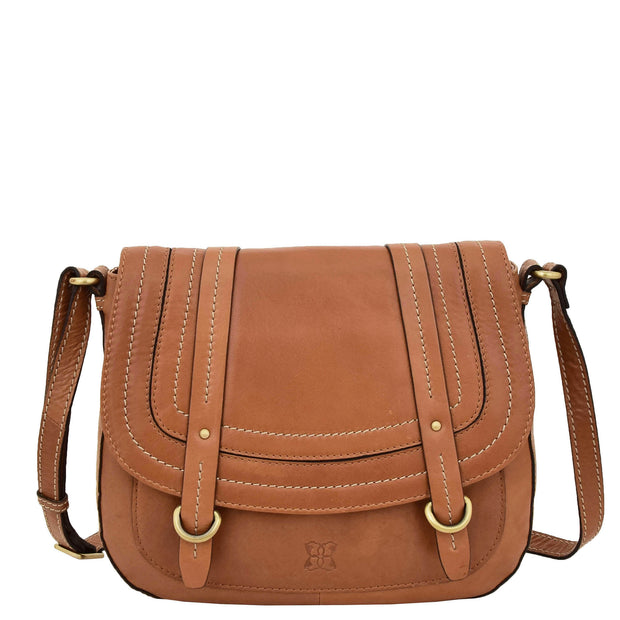 Womens Latest Real Tan Leather Satchel Crossbody Handbag Elanor Front