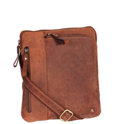 Real Leather Cross Body Vintage Distressed Look Messenger Flight Bag A650 Tan