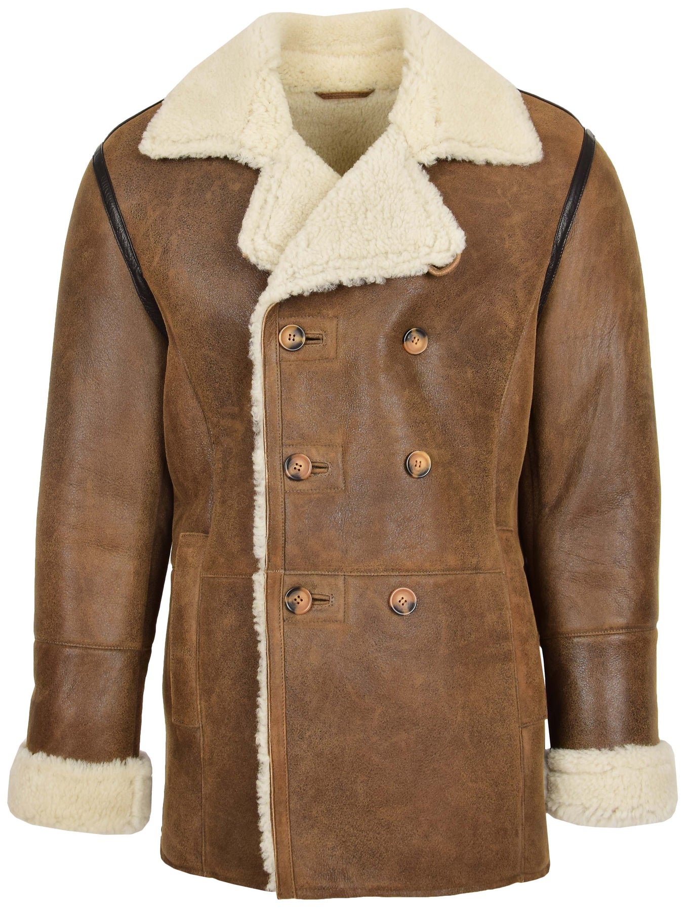 Mens Real Leather Jacket Double Breasted Pea Coat l A1 Fashion Goods