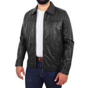 Mens Leather Jacket Genuine Soft Black Zip Fasten Box Style Sean Open 3