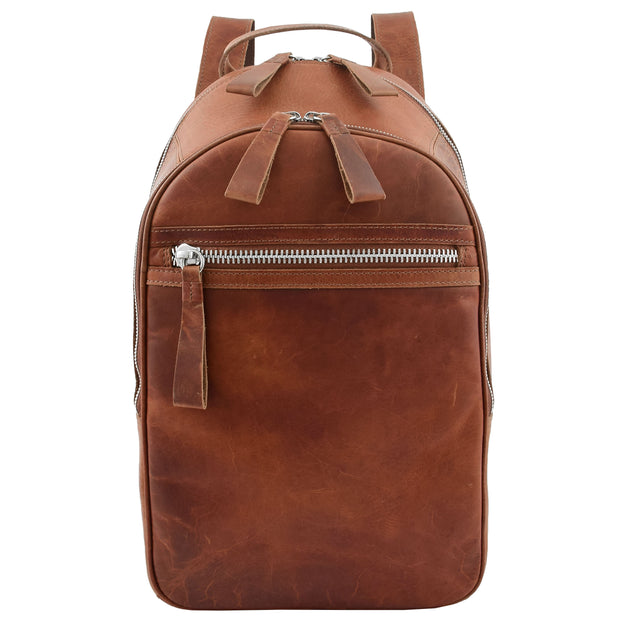 High Quality Genuine Tan Leather Backpack Large Size Work Casual Travel Bag Trek Front