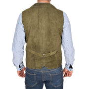 Mens Real Suede Leather Waistcoat Classic Vest Yelek Status Green Back