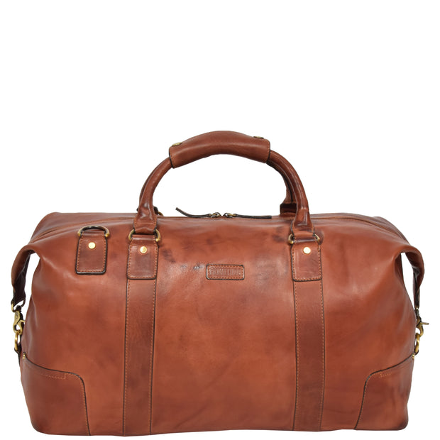 Genuine Leather Holdall Vintage Tan Travel Weekend Duffle Bag Rome Front