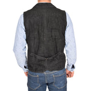 Mens Real Suede Leather Waistcoat Classic Vest Yelek Status Black Back