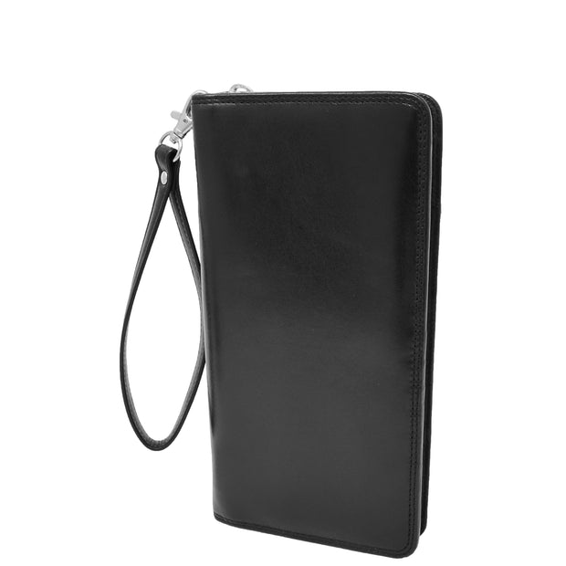 Real Italian Leather Travel Passport Wallet Boarding Pass Clutch Purse AVM10 Black