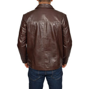 Mens Classic Zip Fasten Box Leather Jacket Tony Brown back