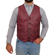 Mens Full Leather Waistcoat Burgundy Gilet Traditional Smart Vest King Front