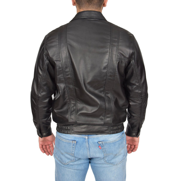 Mens Classic Bomber Soft Leather Jacket Alan Black back view