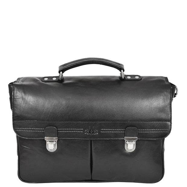Genuine Leather Briefcase for Mens Business Office Laptop Bag Edgar Black Front