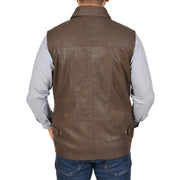 Countrymen Brown Leather Waistcoat Multi Pockets Gilet Boyles Back