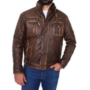 Rust Rub Off Biker Leather Jacket For Men Vintage Rugged Style Coat Mario
