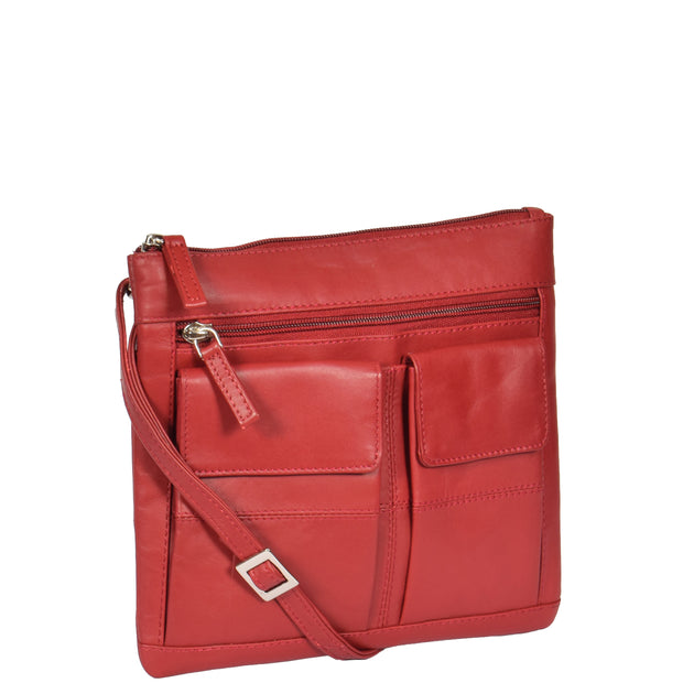 Womens Cross-Body Leather Bag Slim Shoulder Travel Bag A08 Red