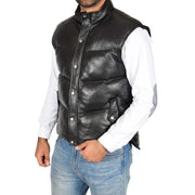 Mens Quilted Leather Waistcoat Body Warmer Gilet Jeff Black