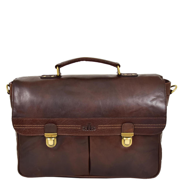 Genuine Leather Briefcase for Mens Business Office Laptop Bag Edgar Brown Front