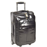 Real Leather Suitcase Cabin Trolley Hand Luggage A0518 Black