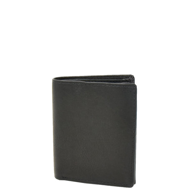 Mens Real Leather Bifold Wallet Credit Cards Coins Note Holder AV61 Black Front