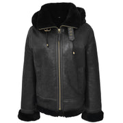 Womens Real Black Sheepskin Jacket Hooded Shearling B3 Pilot Coat Maria