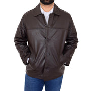 Gents Real Leather Button Box Jacket Classic Regular Fit Coat Luis Brown Front 1