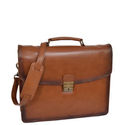 Mens Briefcase Italian Leather Soft Slim Satchel Business Bag Boris Tan
