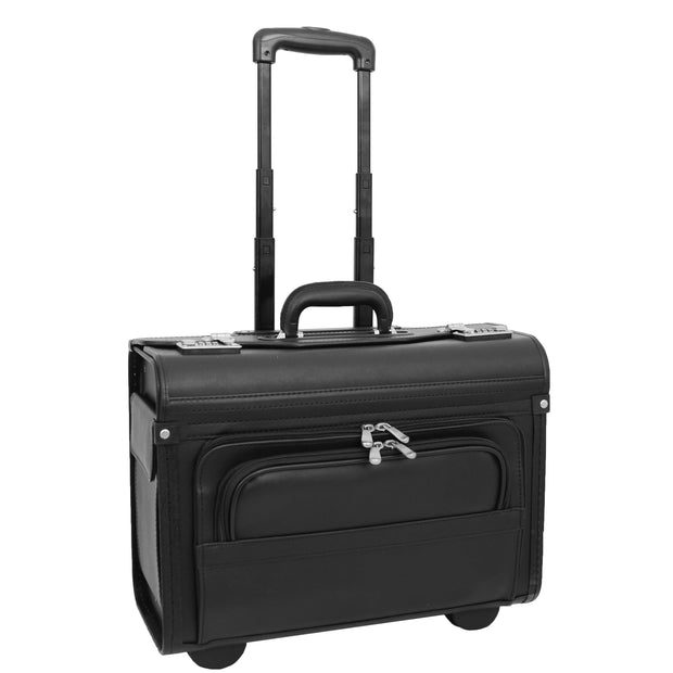 Wheeled Pilot Case Black Faux Leather Briefcase Business Rep Cabin Bag Dallas