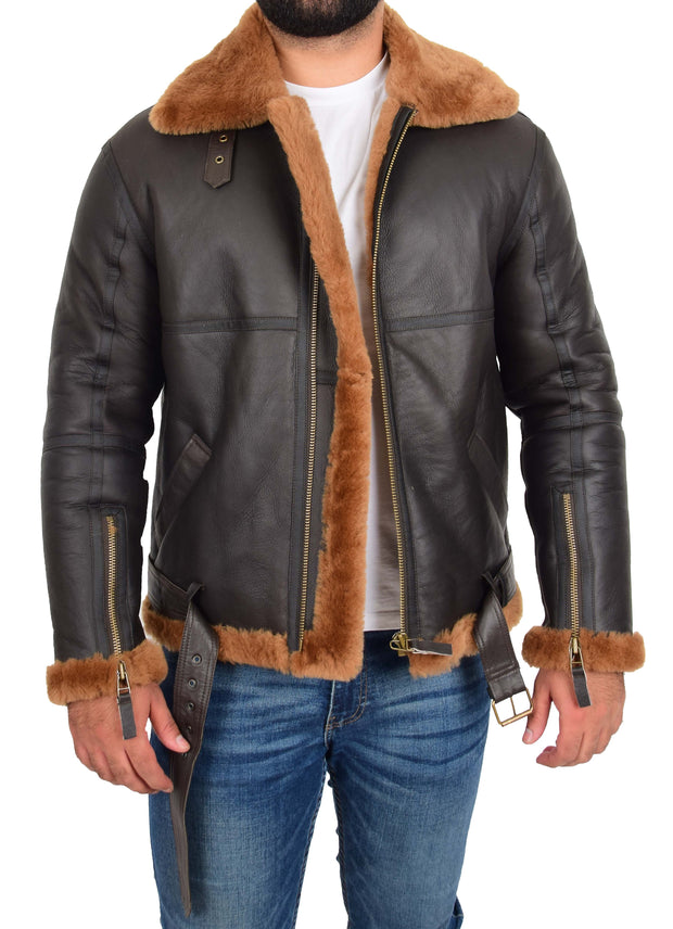 Mens Genuine RAF Sheepskin Flying Jacket B3 Ginger Shearling Tornado Brown