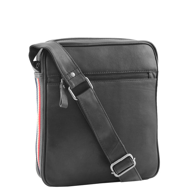 Mens Genuine Leather Messenger Flight Shoulder Bag Organiser Eric Black