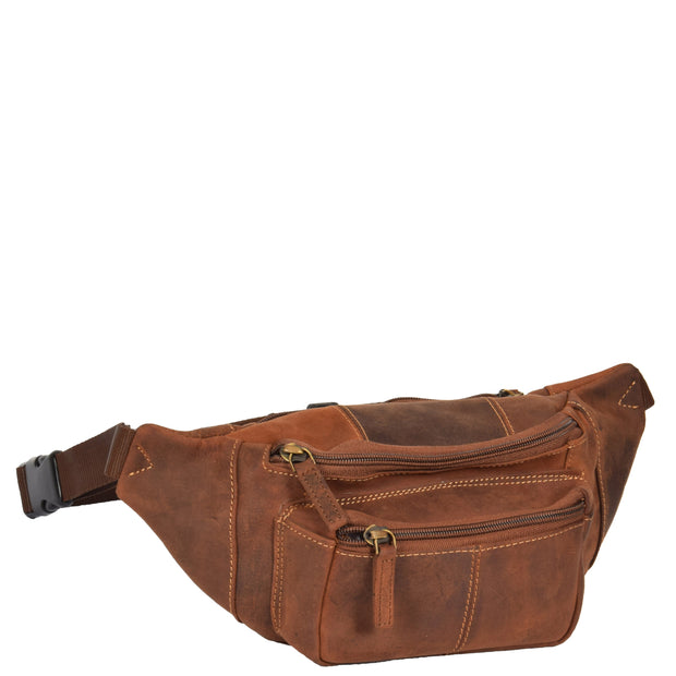 Real Leather Bum Bag Money Mobile Belt Waist Pack Travel Pouch A072 Dark Tan Front