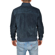 Mens Genuine Suede Bomber Jacket Roco Blue Back