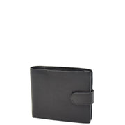 Mens Leather Bifold Wallet Cards Banknote Coins Case Snap Closure AV67 Black Front