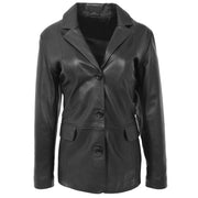 Womens Soft Black Leather Blazer Jacket Button Fasten Semi Fit Coat Leila