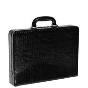 Slimline Black Leather Attache Croc Print Briefcase Dual Lock Office Bag Mark