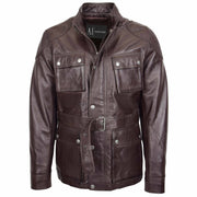 Mens Soft Genuine Leather Trendy Safari Jacket with Waist Belt DAX Brown 8