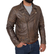 Mens Trendy Biker Leather Jacket Antique Quilted Designer Coat Jace Brown