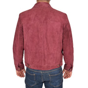 Mens Real Soft Goat Suede Trucker Denim Style Jacket Chuck Burgundy Back