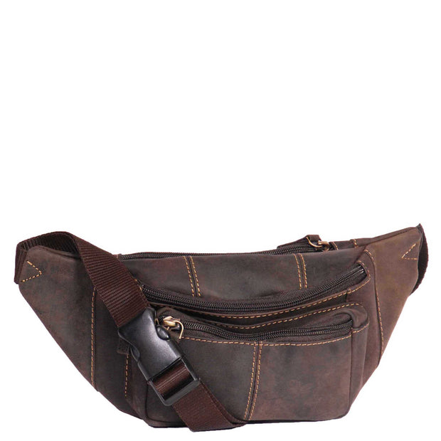 Real Leather Bum Bag Money Mobile Belt Waist Pack Travel Pouch A072 Dark Brown With Belt
