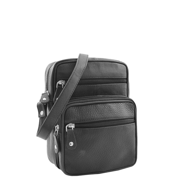 Mens Real Leather Shoulder Bag Cross Body Sling Flight Satchel A156 Black