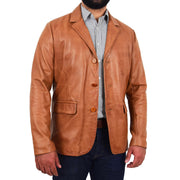 Mens Leather Blazer Real Lambskin Jacket Dinner Suit Style Coat Dean Cognac Front 4