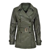 Womens Soft Leather Trench Coat Olivia Green