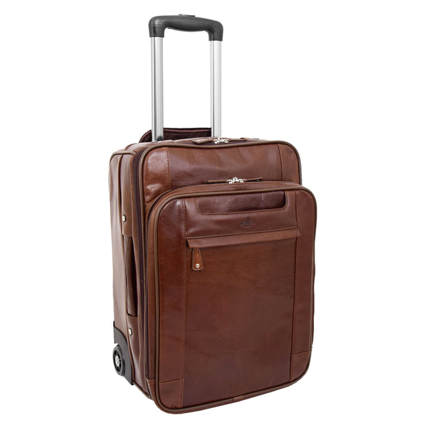 Luxurious Brown Leather Cabin Size Suitcase Hand Luggage Beverley Hills