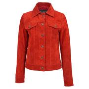 Womens Red Suede Trucker Jacket American Western Denim Biker Style Marisa Front 2