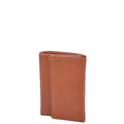 Soft Leather Key Wallet Tri-fold Six Keys Ring Case AV11 Brown Front