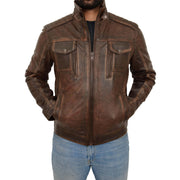 Mens Real Leather Vintage Brown Rub Off Antique Jacket Aron