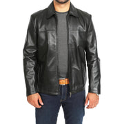 Mens Classic Zip Fasten Box Leather Jacket Tony Black main view
