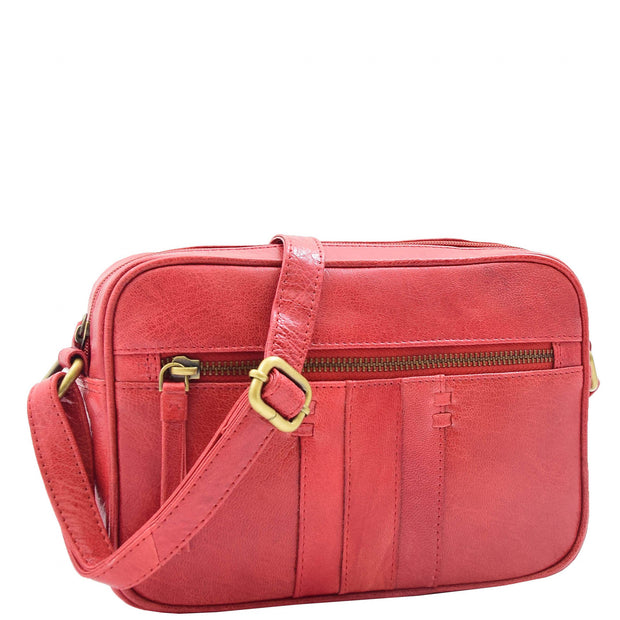 Womens Soft Leather Crossbody Bag Vintage Small Size Organiser Lana Red